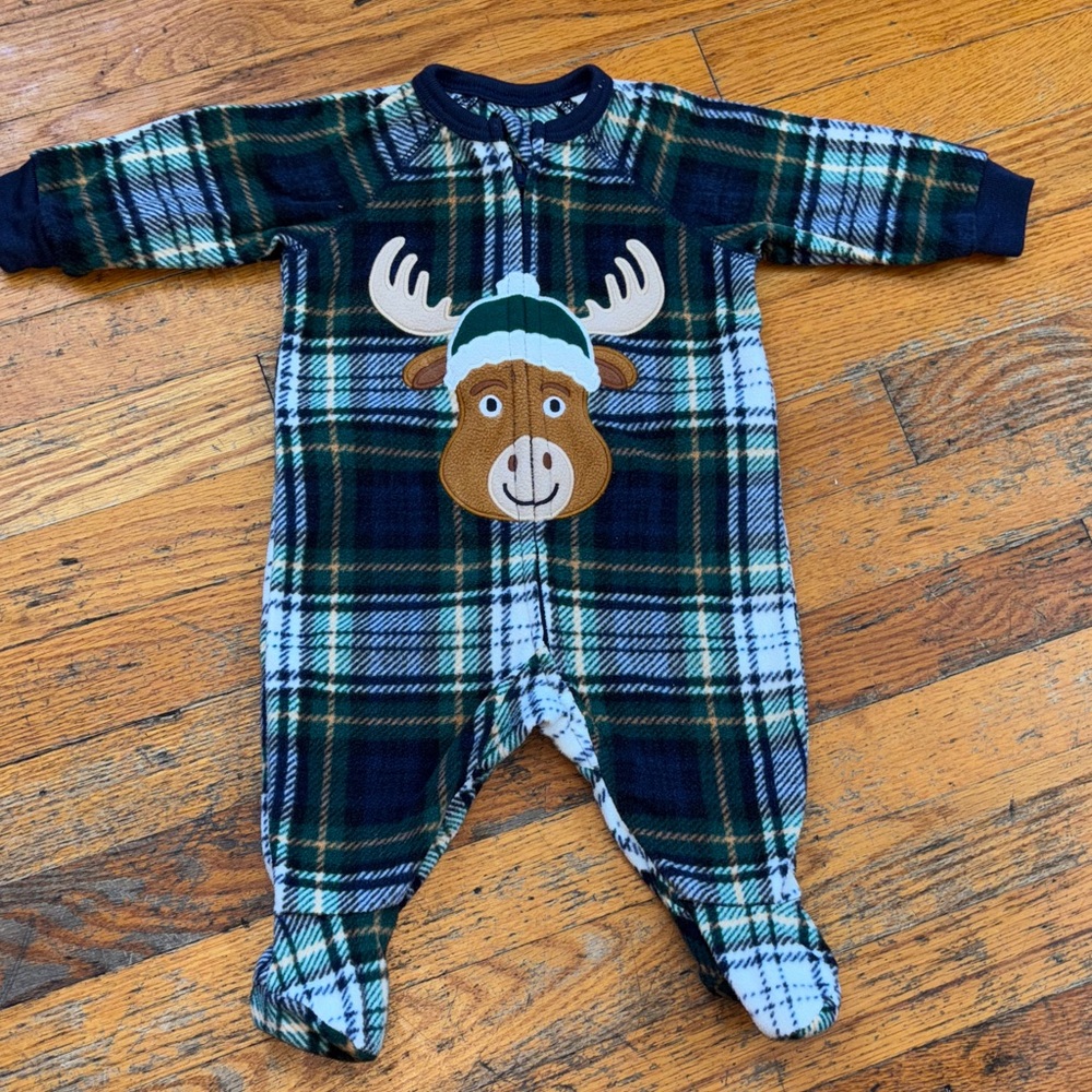 The Children's Place Blue Plaid Moose Pajamas